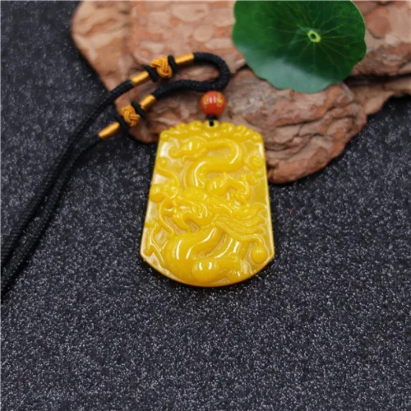 Men Accessories Wholesale - Pendentif Dragon Jade jaune chinois, collier